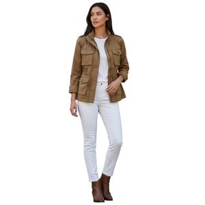 Tan Khaki Utility Field Jacket Women Drawstring Waist Safari Style Fits S/M